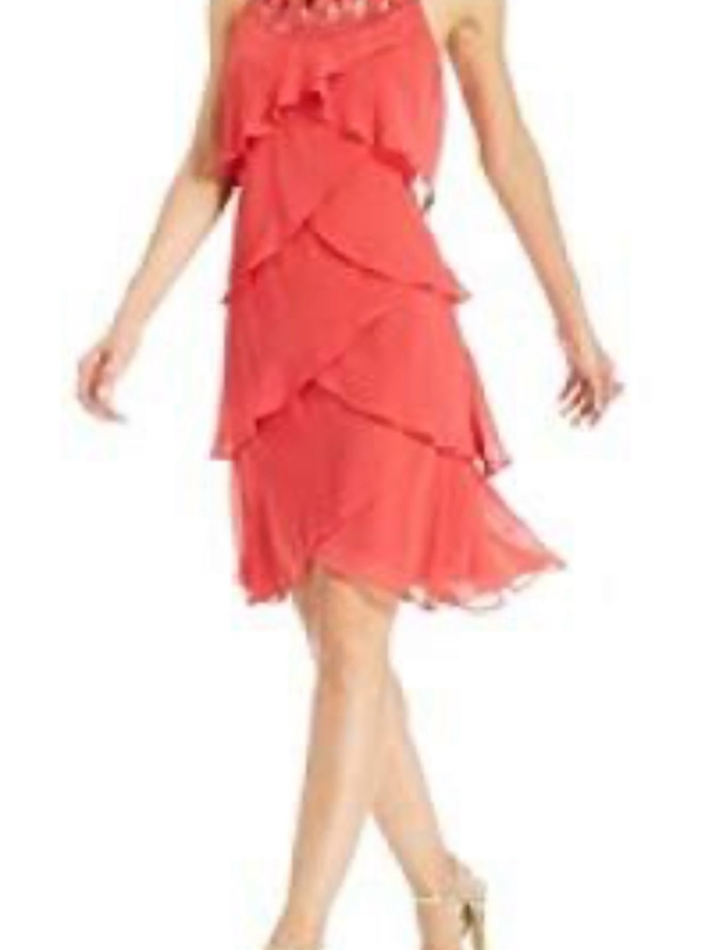 Coral Ruffle Layered Cocktail Dress